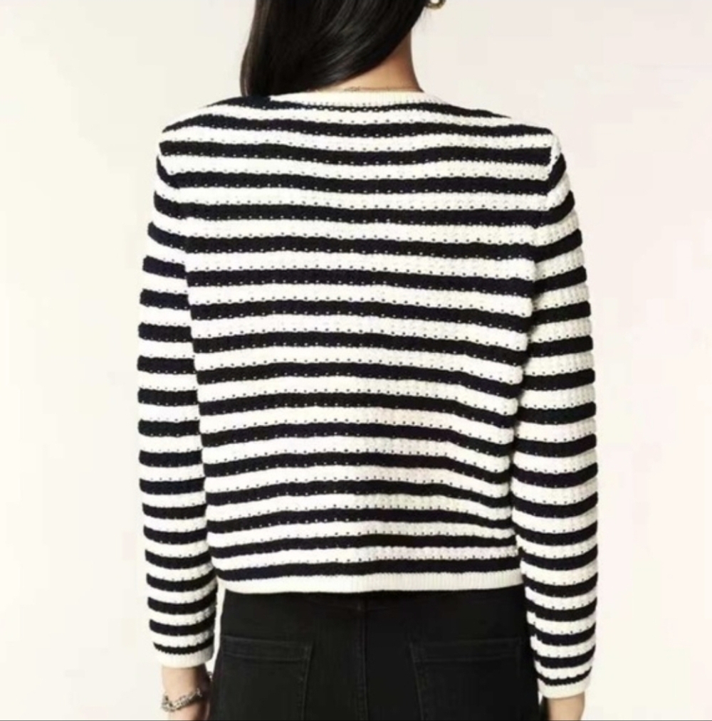 NWT Ba&sh Bash Gaspard Tweed Cardigan Jacket in Ecru Black Stripe 4 size XL - Picture 3 of 9